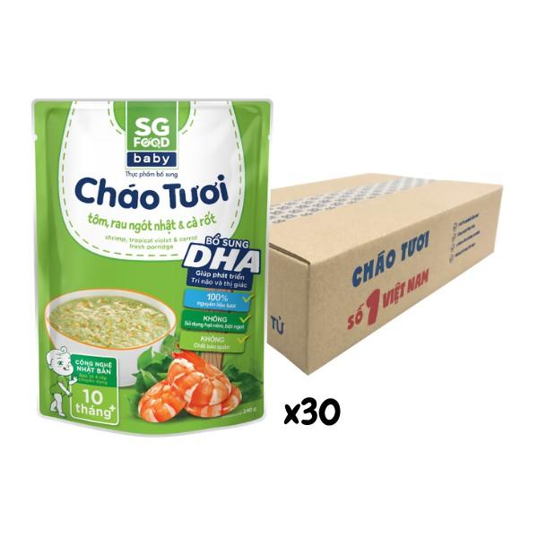 Thùng cháo tươi Baby Sài Gòn Food Tôm, Rau ngót Nhật &amp; Cà rốt 240g x 30 gói