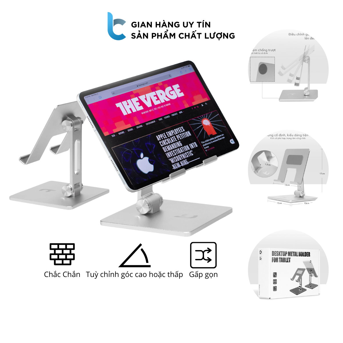 Stand/ Giá Đỡ iPad, Máy Tính Bảng, Tablet Nhôm Cao Cấp Có Thể Nâng Độ Cao, Chỉnh Góc Nghiêng, Gấp Gọn Lucas MT900 - Hàng Chính Hãng