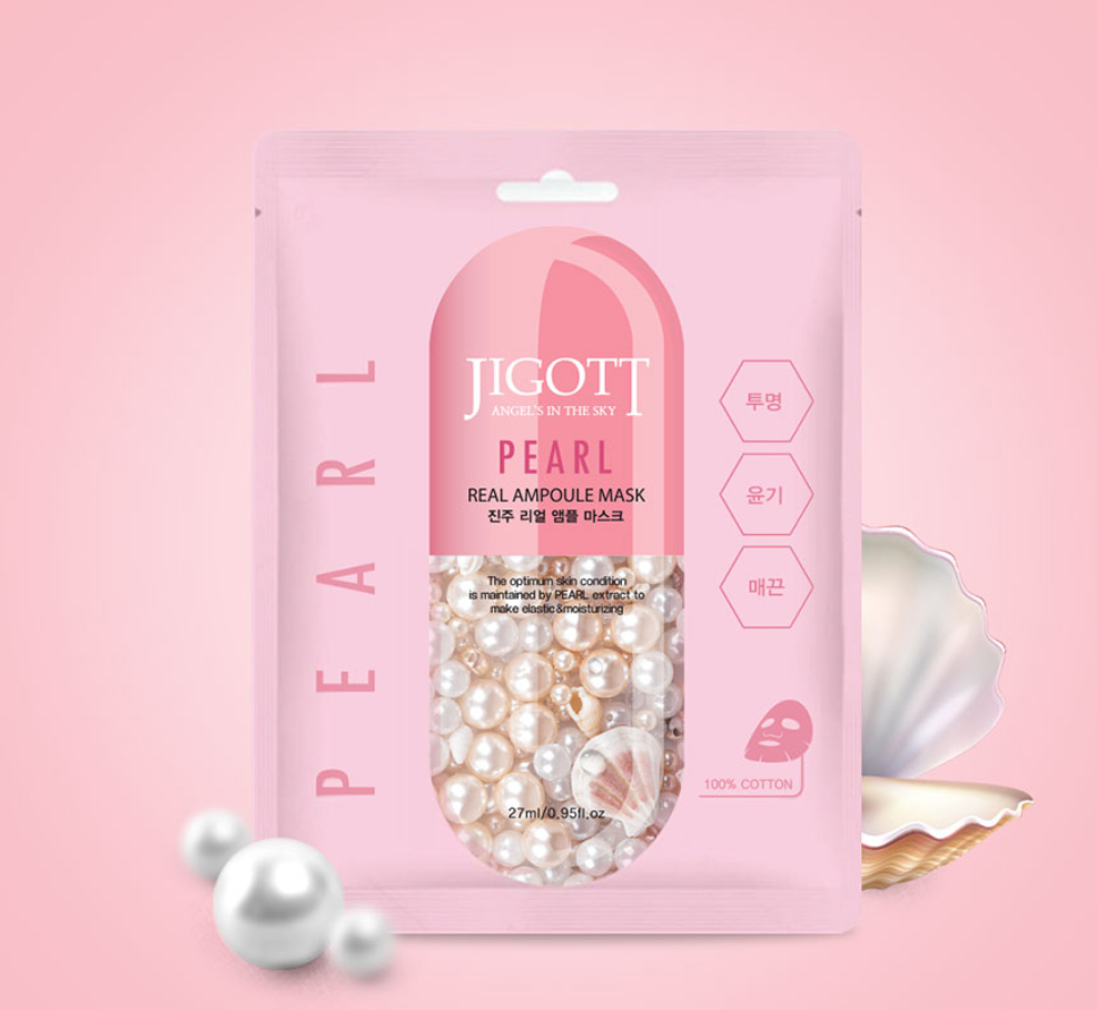 Mặt nạ dưỡng trắng da ngọc trai Jigott Pearl Real Ampoule Mask 27ml/miếng