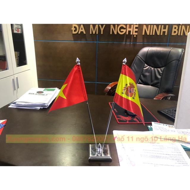Cờ để bàn Việt Nam - Tây Ban Nha đế đôi inox
