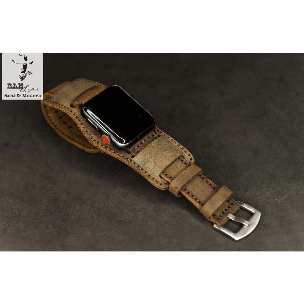 Dây apple watch da bò kèm tấm đệm chống mồ hôi RAM Leather bundstrap b2 handmade bền chắc