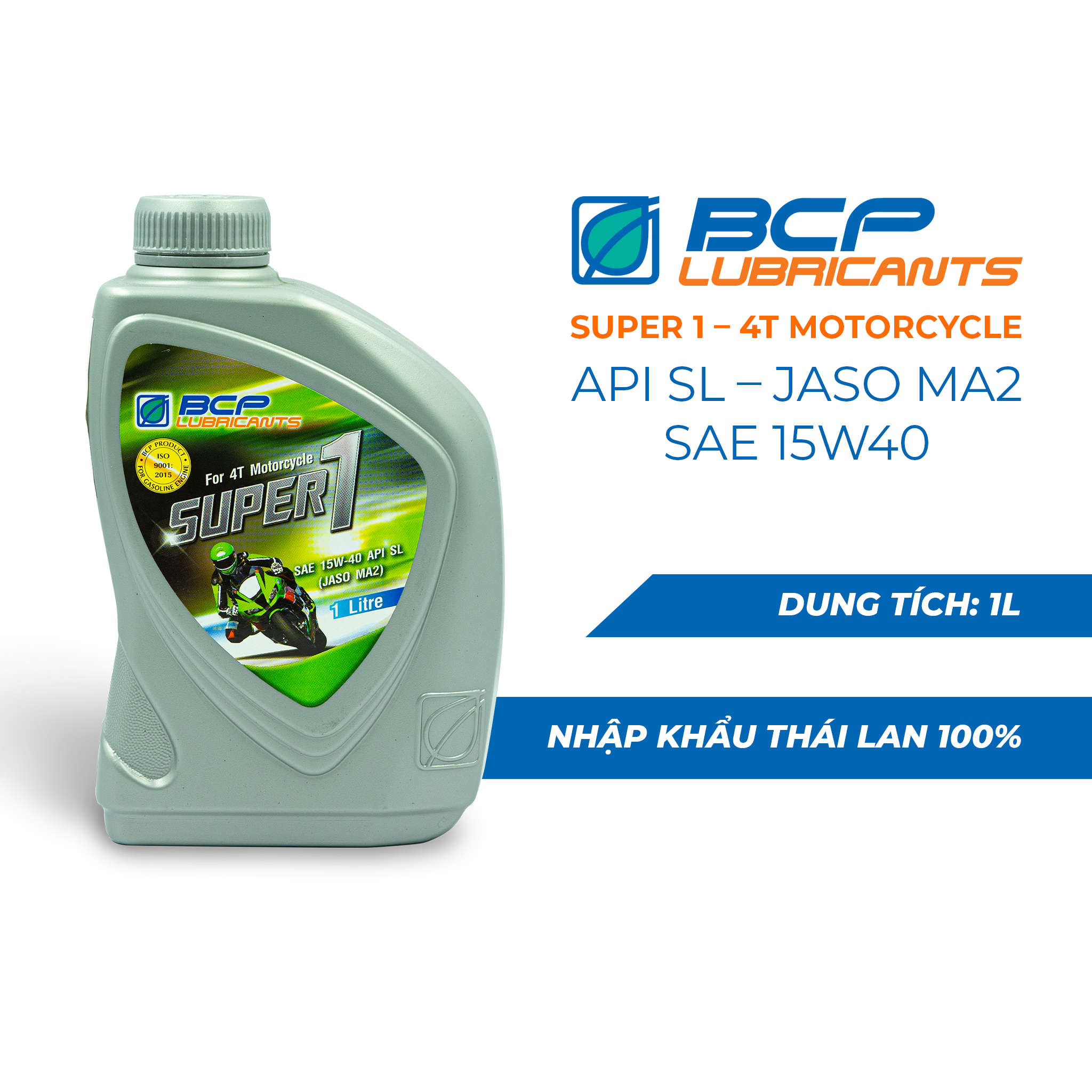 Combo Chai Nhớt Xe Máy Số BCP 15W40, API SL (1L) + Phụ Gia Làm Sạch Bình Xăng Và Hệ Thống Dẫn Nhiên Liệu Xe Máy BCP S Ultra (60ml)