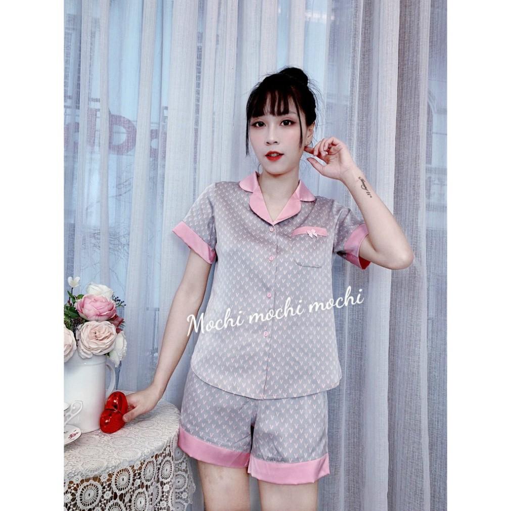 Bộ mặc nhà, bộ Pijama nữ lụa Hàn cao cấp, hàng thiết kế, áo ngắn, quần đùi có size