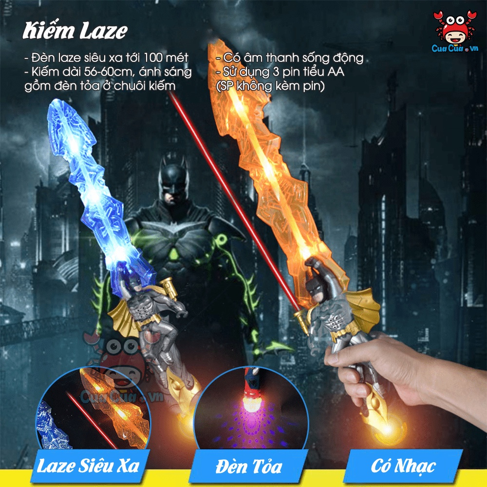 Kiếm LAZE phát sáng đồ chơi trẻ em, kiếm siêu nhân marvel người nhện spider man iron man có đèn nhập vai hóa trang cho bé