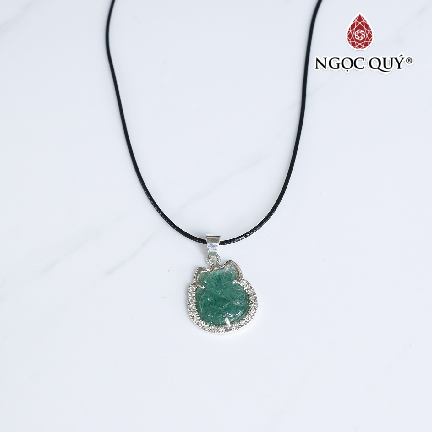 Mặt dây chuyền hồ ly bọc bạc đá thạch anh dâu xanh mệnh hỏa, mộc - Ngọc Qúy Gemstones