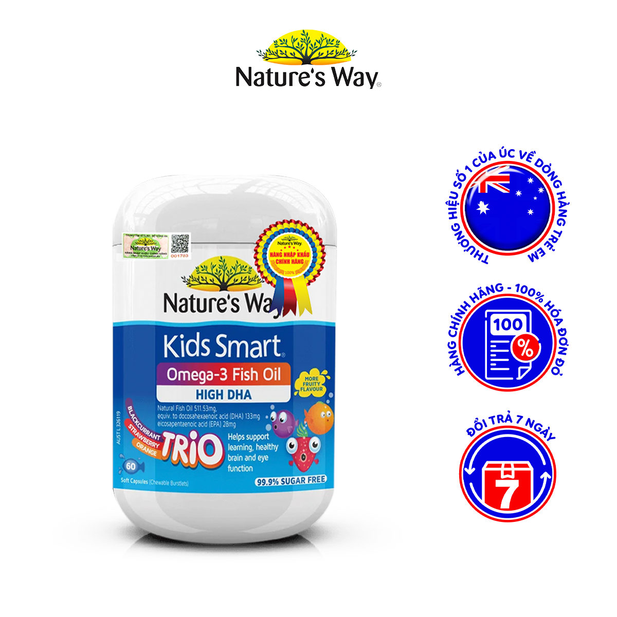 Viên Uống Dầu Cá Nature's Way Omega-3 Fish Oil Trio Giúp Bổ Sung DHA Phát Triển Trí Tuệ Cho Bé 60 Viên