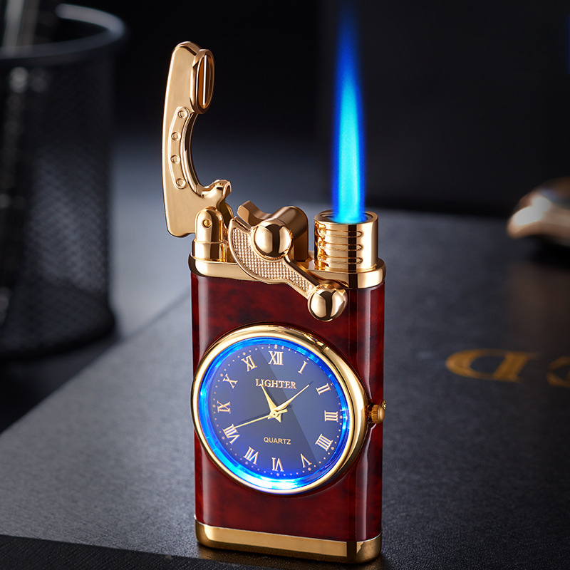 Vỏ Hột Quẹt Bật Lửa Gas HF06 Khò 1 Tia Kiêm Đồng Hồ La Mã Cầm Tay Cực Đẹp - Nhiều Màu