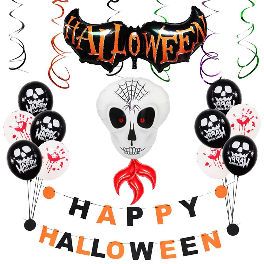Happy Halloween Party Supplies Kit Ghost Foil Balloons Banner Garland & Latex