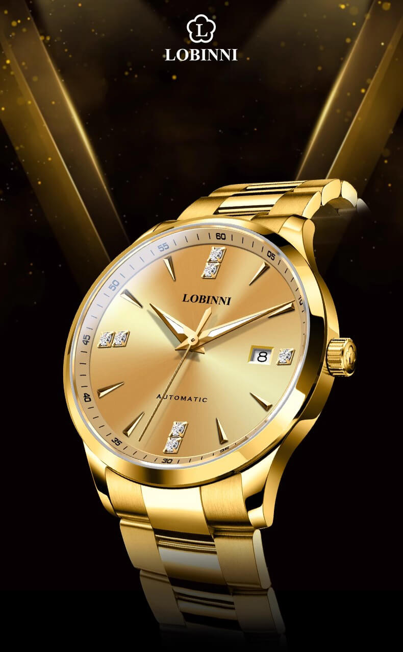Đồng hồ nam chính hãng LOBINNI L19002-3, Chống nước 50m,Bh 24 tháng,Máy cơ Automatic,dây thép xịn