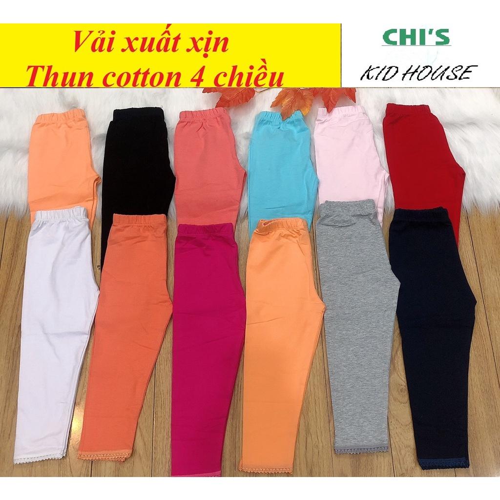 (VẢI XUẤT DƯ) SET 3 QUẦN LEGGING TRƠN DÀI THUN COTTON 4 CHIỀU CHO BÉ GÁI 9-41KG