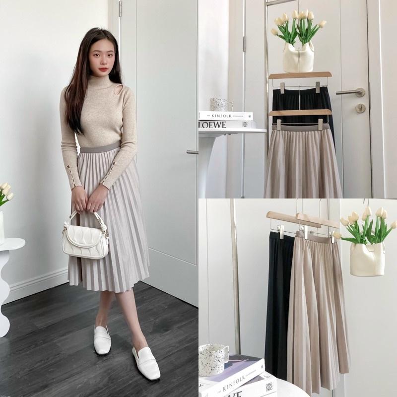 Chân váy dạ nữ xếp ly chun eo dáng dài v877815 by germe
