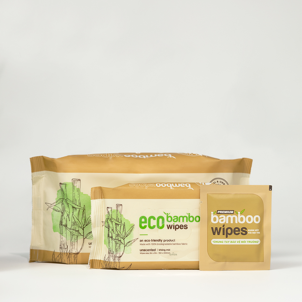 Khăn giấy ướt cao cấp EcoWipes gói 20 tờ vải sợi tre sinh thái Bamboo không mùi có thể phân hủy