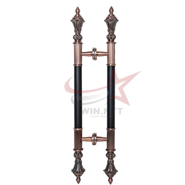 Tay Nắm Cửa Kính Cường Lực, Cửa Nhôm - Tay Đồng Đỏ Đầu Hoa Thân Đen.