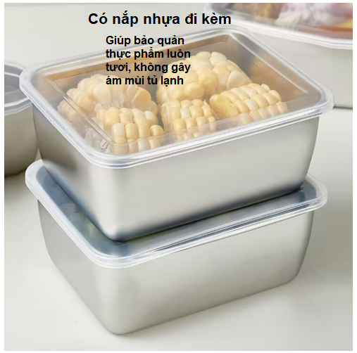 HỘP ĐỰNG THỨC ĂN BẰNG INOX 304 CÓ NẮP ĐẬY. KHAY INOX 304 ĐỰNG THỰC PHẨM CAO CẤP CHỐNG RỈ GD753-HopInox