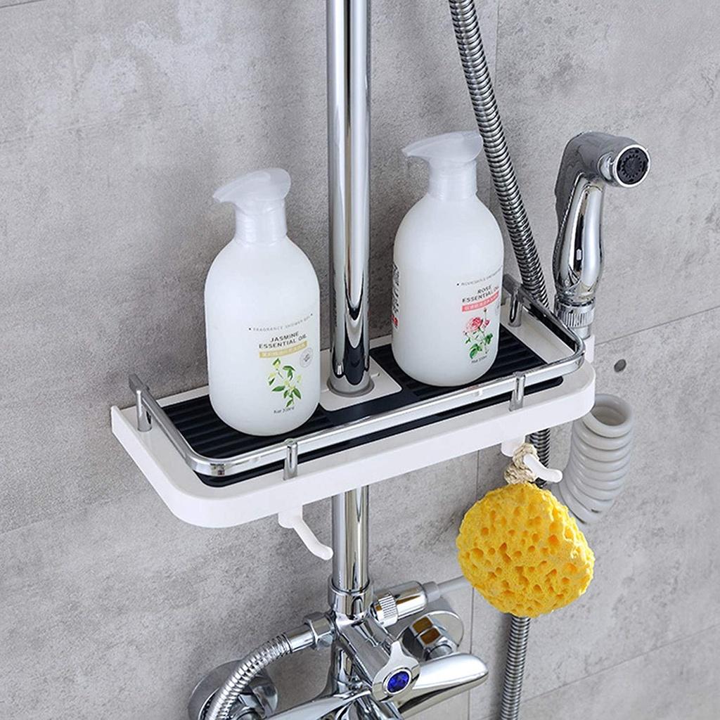 Shower Organizer Shelf with 2 Hooks Holder for Soap and Flasks Without Wall Drilling Rail Bathroom Organizer Holder for Shampoo HB