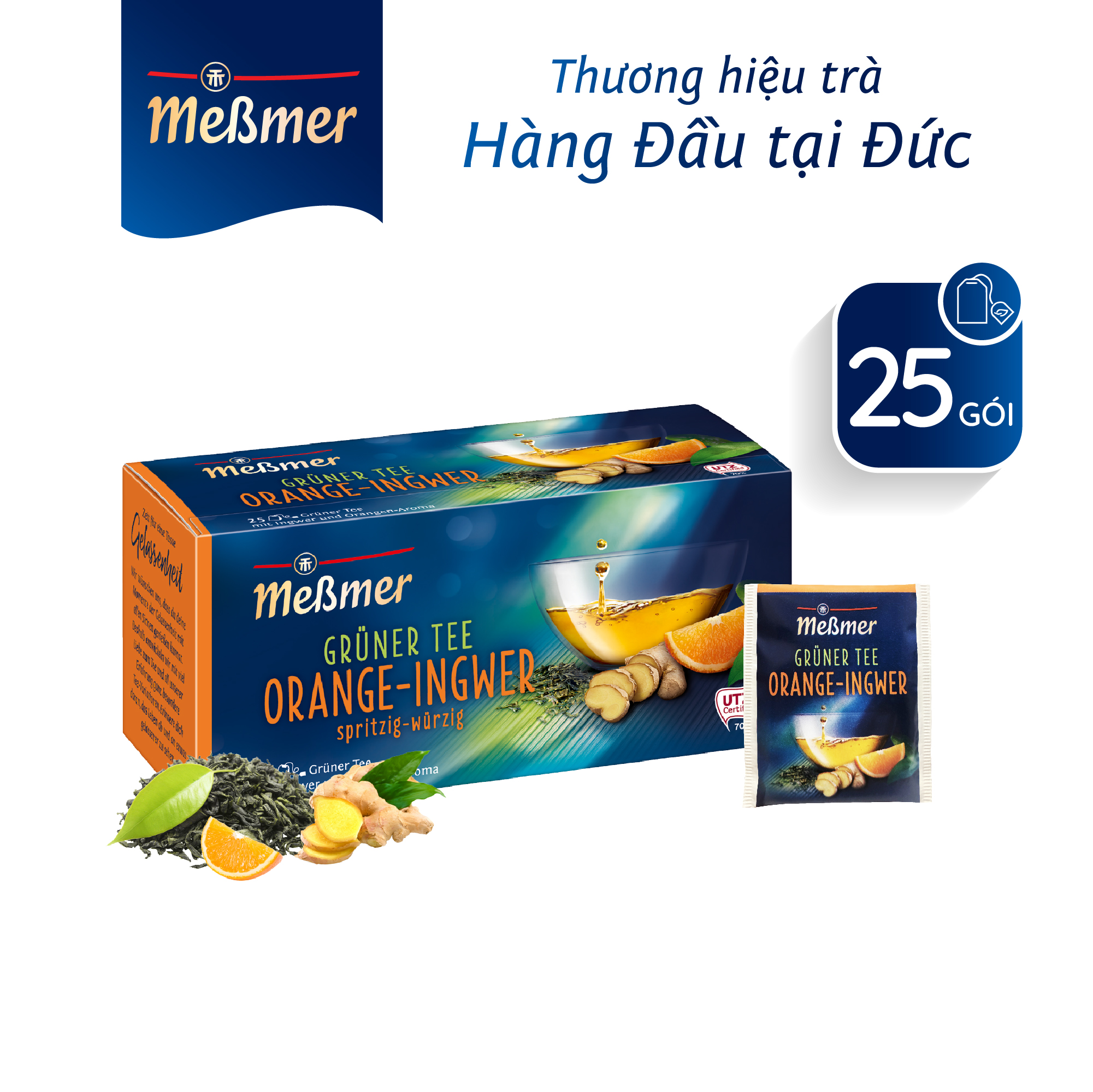 Trà Xanh Cam Gừng Túi Lọc/ Green Tea Orange Honey Hộp 25 Gói - Trà Messmer Nhập Khẩu Từ Đức