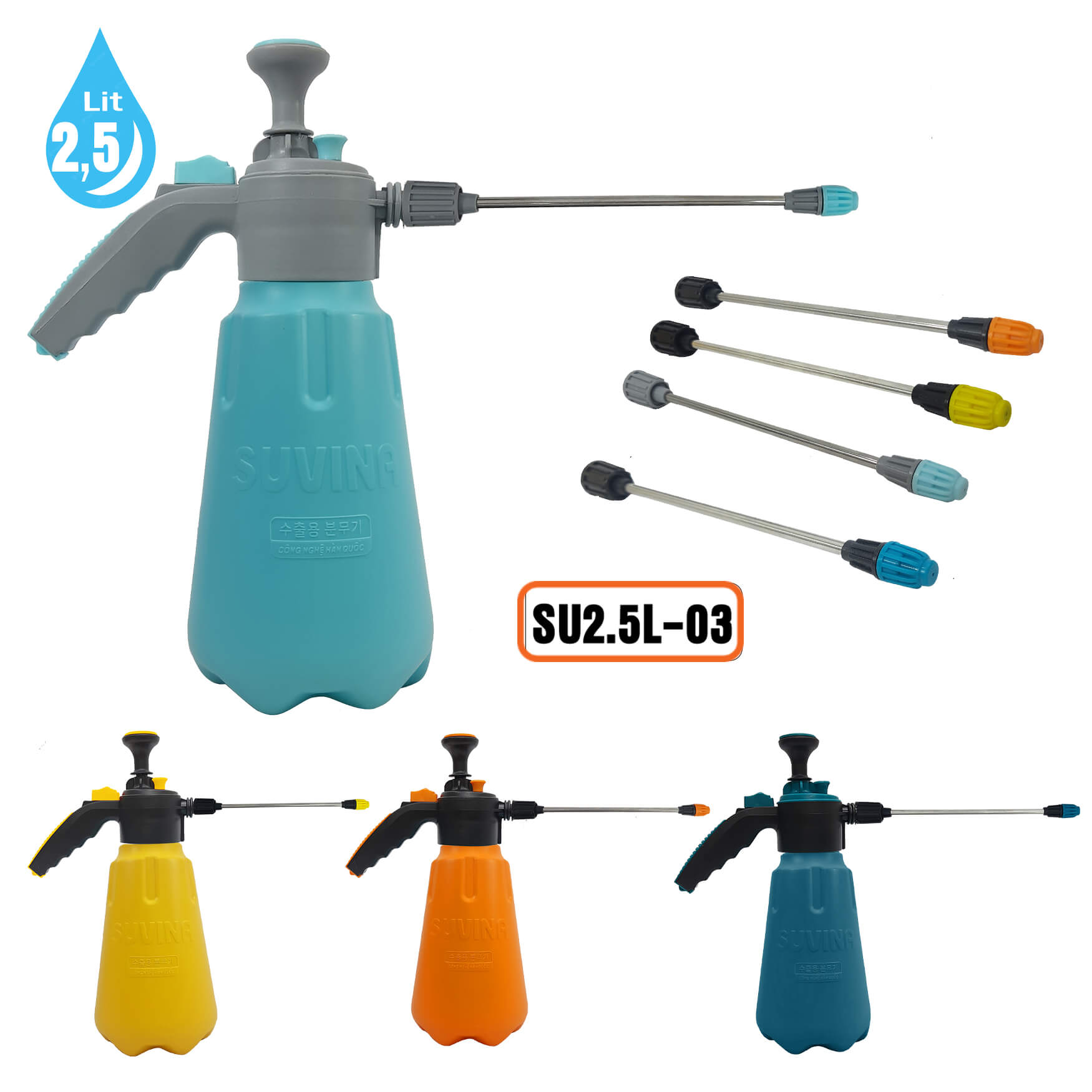 Bình Xịt Tưới Cây Cầm Tay Vòi Nối Dài 2.5 lít SU2.5L-03, 4 màu tùy chọn, BH 1 Th, Chất Liệu HDPE, Thiết Kế Kiểu Dáng Thuận Tiện, Dễ Sử Dụng, Phun Sương Mịn Hoặc Tia Nước Mạnh, Khóa Xịt Tự Động Tránh Mỏi Tay