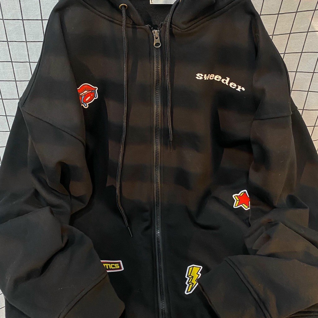 Áo Khoác Hoodie Zip ICON STICKER Jacket Dây Kéo Form Rộng Nam Nữ Vải Nỉ Bông Ulzzang , ÁO KHOÁC HOODIE DÂY KÉO OHOH Ulzzang