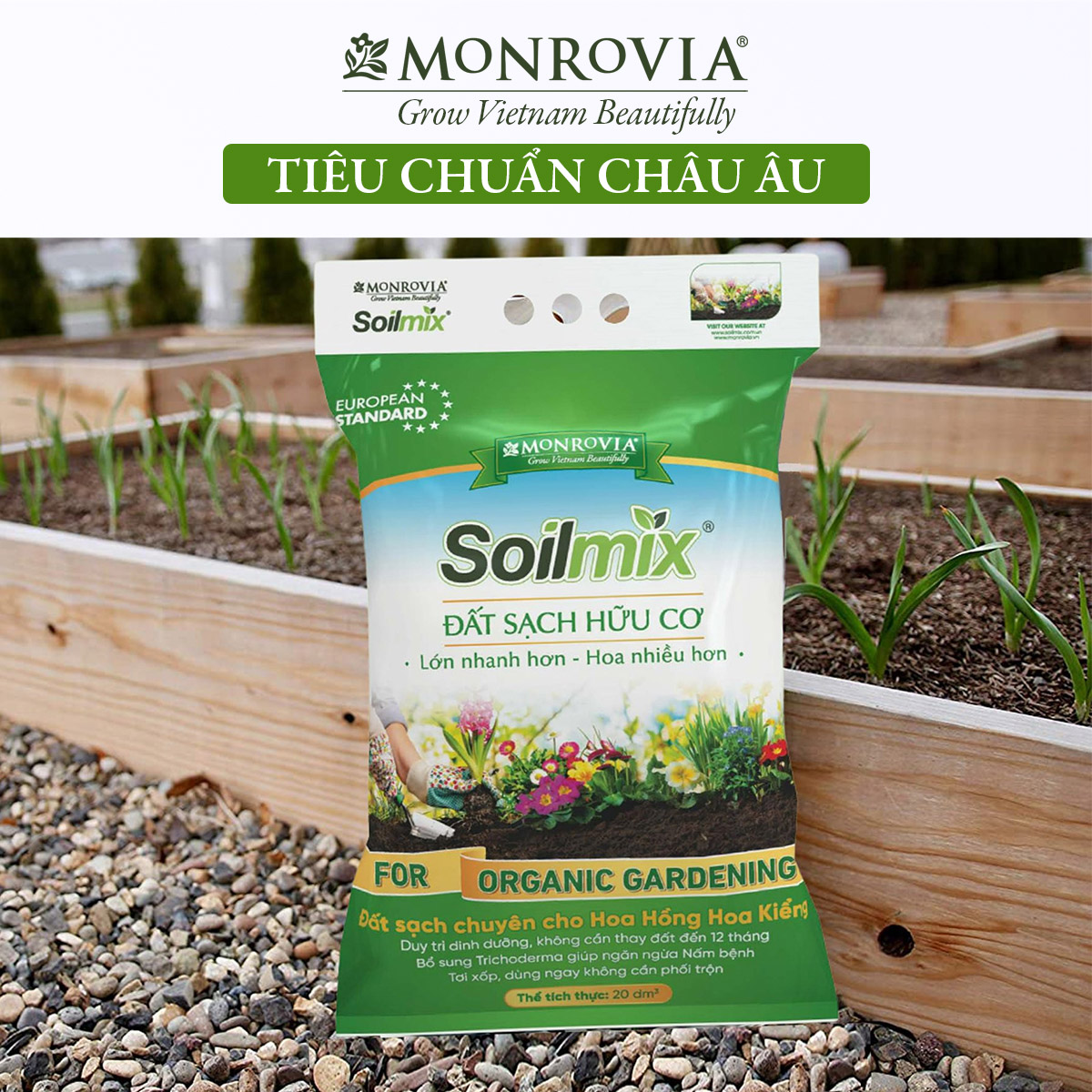 Đất trồng cây SOILMIX cho hoa hồng, cây cảnh, sen đá, rau sạch hữu cơ, bổ sung phân bón vi sinh, trichoderma, đá perlite