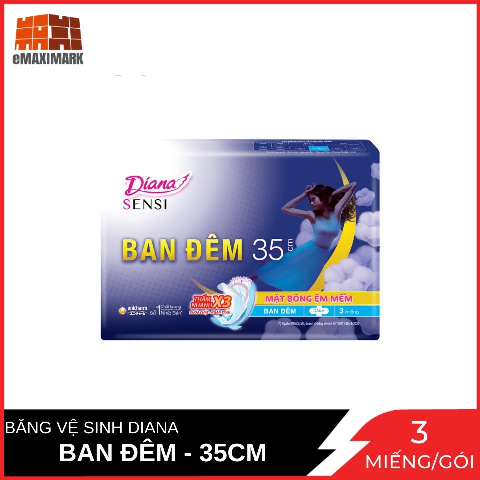 Băng vệ sinh Diana Sensi Ban Đêm Mặt Bông Êm Mềm 35cm 3 miếng / gói