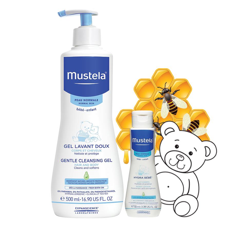 Sữa Tắm Gội Dạng Gel Cho Da Nhạy Cảm Của Bé Gentle Cleansing 500ml  Tặng Kem Dưỡng Da 50ml Mustela