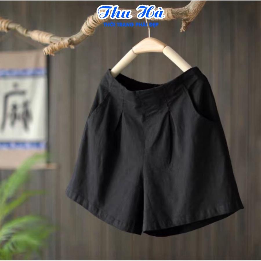 Quần short nữ cạp cao Thu Hà quần đùi kaki bền mát, thiết kế trẻ trung năng động QKH.48