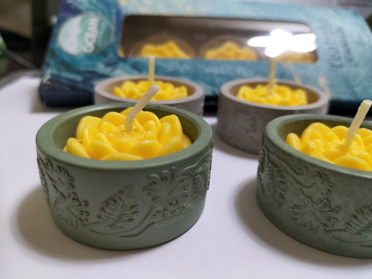 Set 4 hủ nến bằng xi măng Seeart đựng viên nến thơm tealight candles - hàng handmade DIY, cốc để nến cúng phật , bàn thờ trang trí nhiều màu ( không kèm nến)