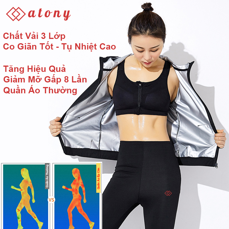 Bộ Đồ Tập Tan Mỡ Bụng ATONY Cao Cấp Cho Nữ - Sinh Nhiệt, Đổ Mồ Hôi, Hỗ Trợ Giảm Cân, Đốt Cháy Calories, Mỡ Thừa (Áo Khoác Có Mũ + Quần)