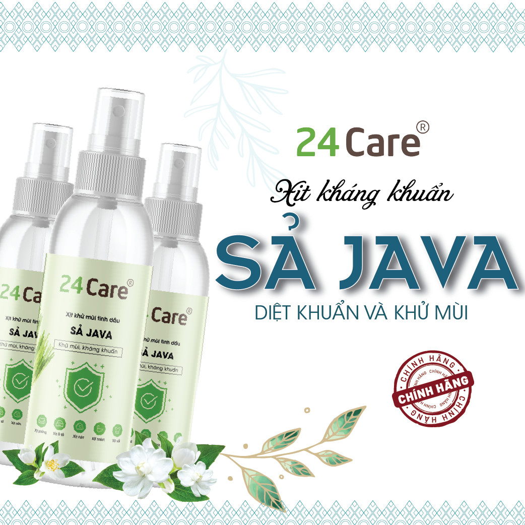 Combo 2 Tinh dầu Xịt phòng Sả Java+ Quế Hữu Cơ Organic 24Care 100ML/Chai - Có giấy Công bố của Bộ Y Tế