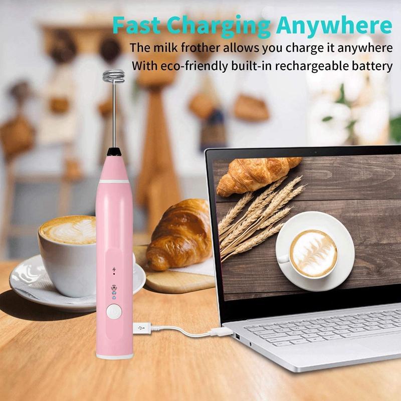 Bọt Sữa Handeld, Điện Máy Đánh Trứng Làm Bánh, Cà Phê Frother Bình USB Sạc, 3 Tốc Độ Điều Chỉnh Sữa Bubbler
