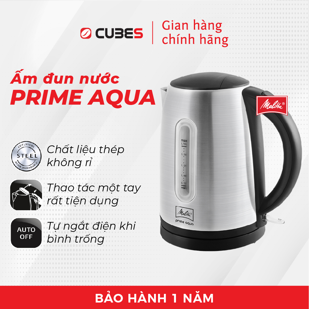 Ấm Đun Nước Siêu Tốc Kettle Melitta Prime Aqua - Hàng nhập khẩu chính hãng từ Đức