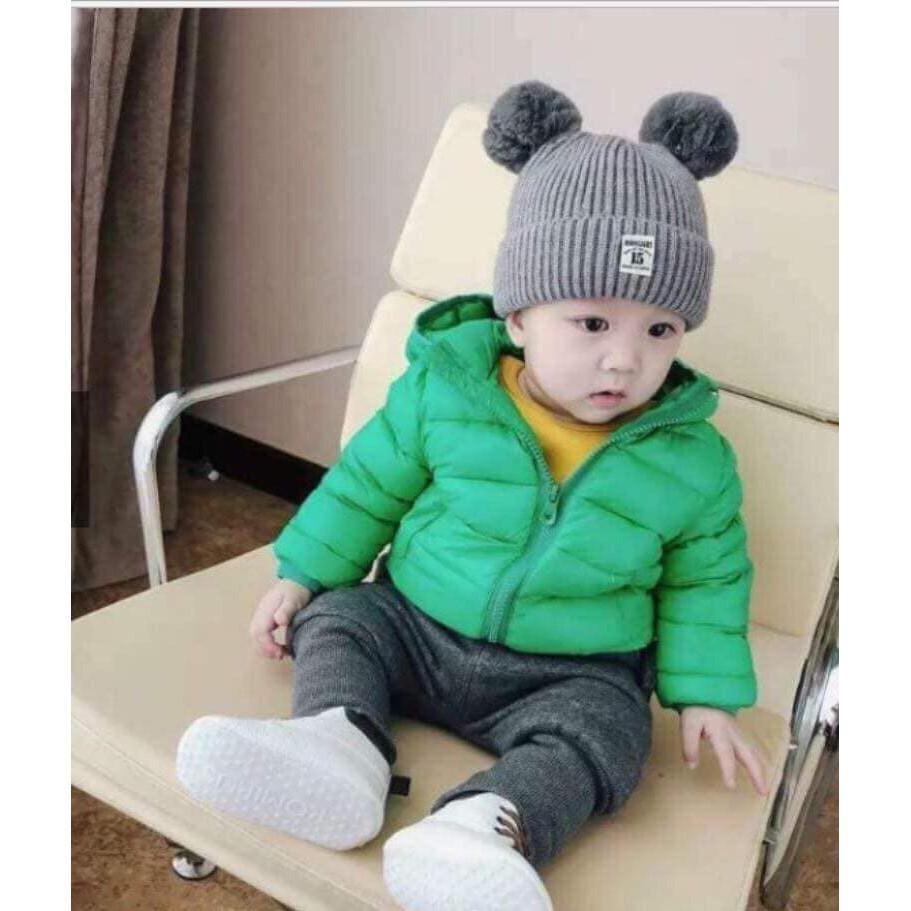 MŨ LEN HAI QUẢ BÔNG CHO BÉ