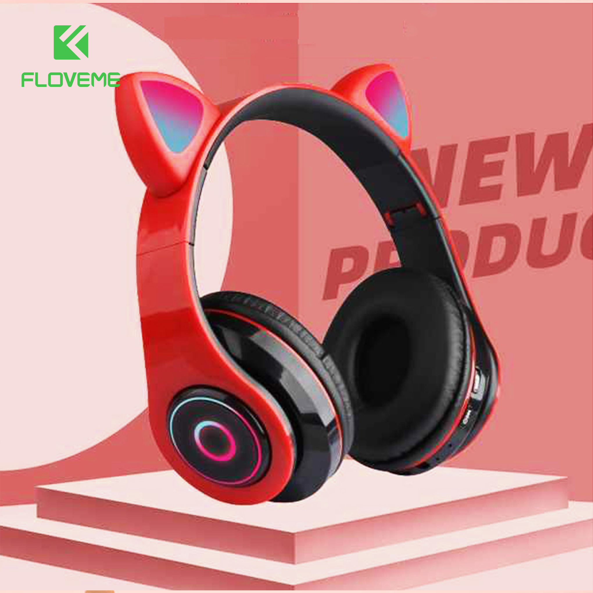 Tai nghe Bluetooth FLOVEME B39 tai mèo đáng yêu có mic đàm thoại cao cấp, có đèn phát sáng cute tai nghe thời trang - Hàng chính hãng