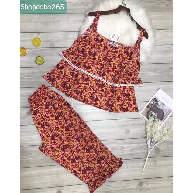 Bộ ngủ 2 dây,đồ bộ lửng mặc nhà vải lụa mango BL 123 hoạ tiết dễ thương size 47-60kg.