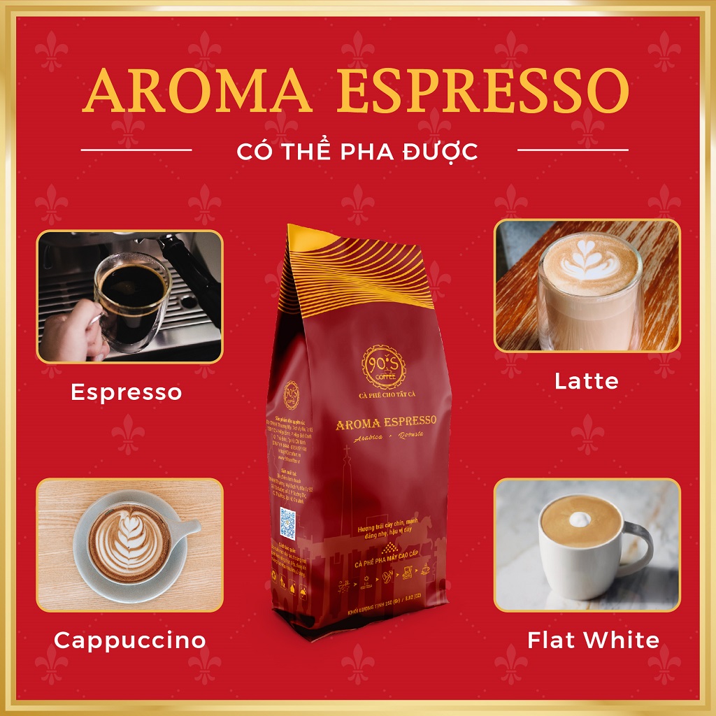 Cà Phê Rang Xay Thượng Hạng | AROMA ESPRESSO | 90S Coffee | Gu Café "Đấu Sĩ" Mạnh Mẽ & Hiện Đại | Cà Phê Pha Máy Cao Cấp
