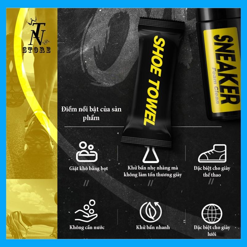 Bộ vệ sinh giày sneaker 3 món gồm chai tạo bọt tuyết, bàn chải, khăn lau giày-TN