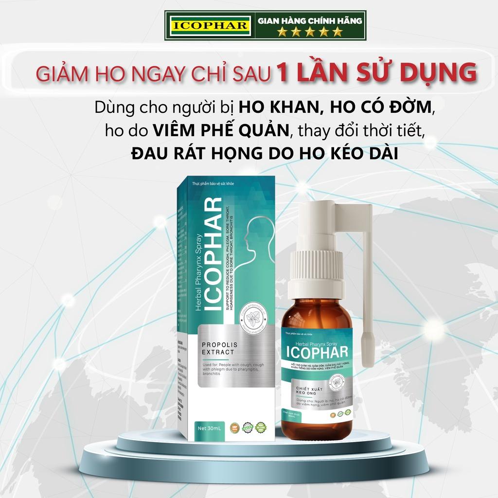 Xịt họng giảm ho Herbal Pharynx ICOPHAR - Chai 30mL - Giảm ho, giảm đờm, giảm đau rát họng, ngứa họng