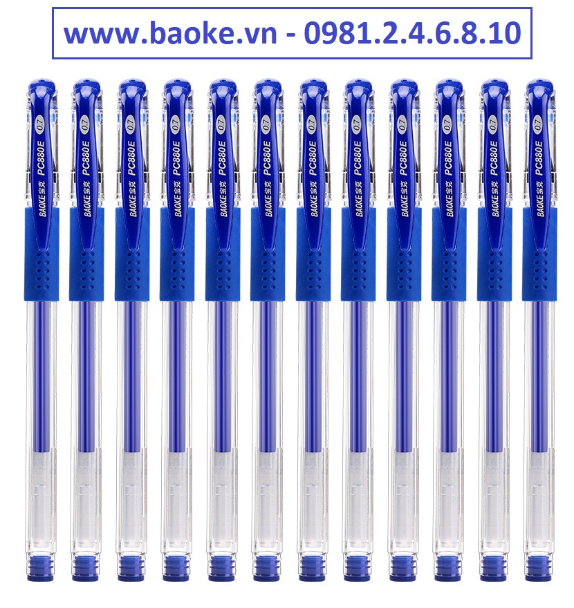 Hộp 12 cây bút nước - bút gel 0.7mm Baoke - 880E mực xanh