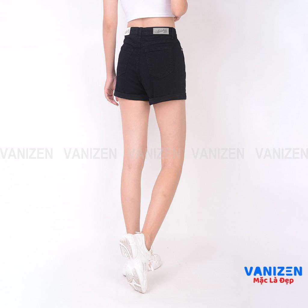 Quần short jean nữ ngắn đẹp lưng cao cạp cao gấu gấp trơn đen trắng hàng cao cấp mã 4380 VANIZEN