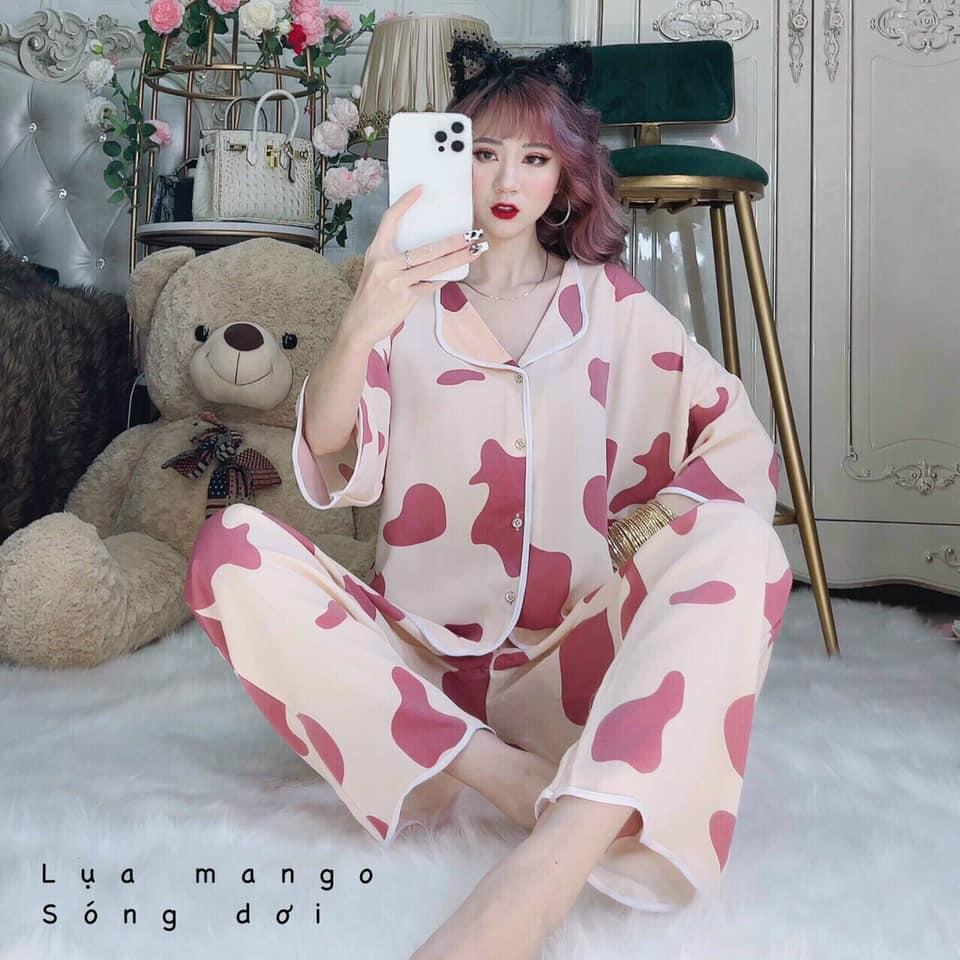 Đồ bộ ngủ Pijama tay dơi quần dài, chất vải lụa mango mềm mát - Freesize dưới 62 kg
