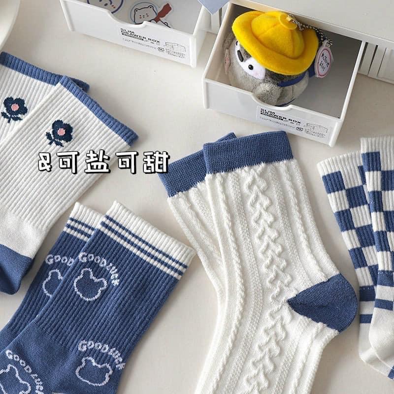 LỐ 10 ĐÔI TẤT KẺ XANH CỔ CAO SIÊU XINH CHO NỮ