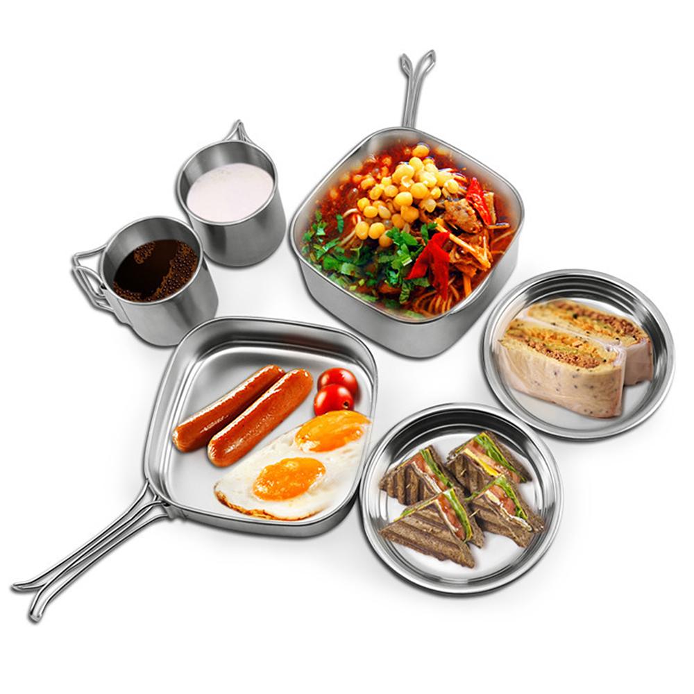 Bộ nồi, chảo nấu ăn cho 2-3 người để đi cắm trại, dã ngoại bằng thép không gỉ