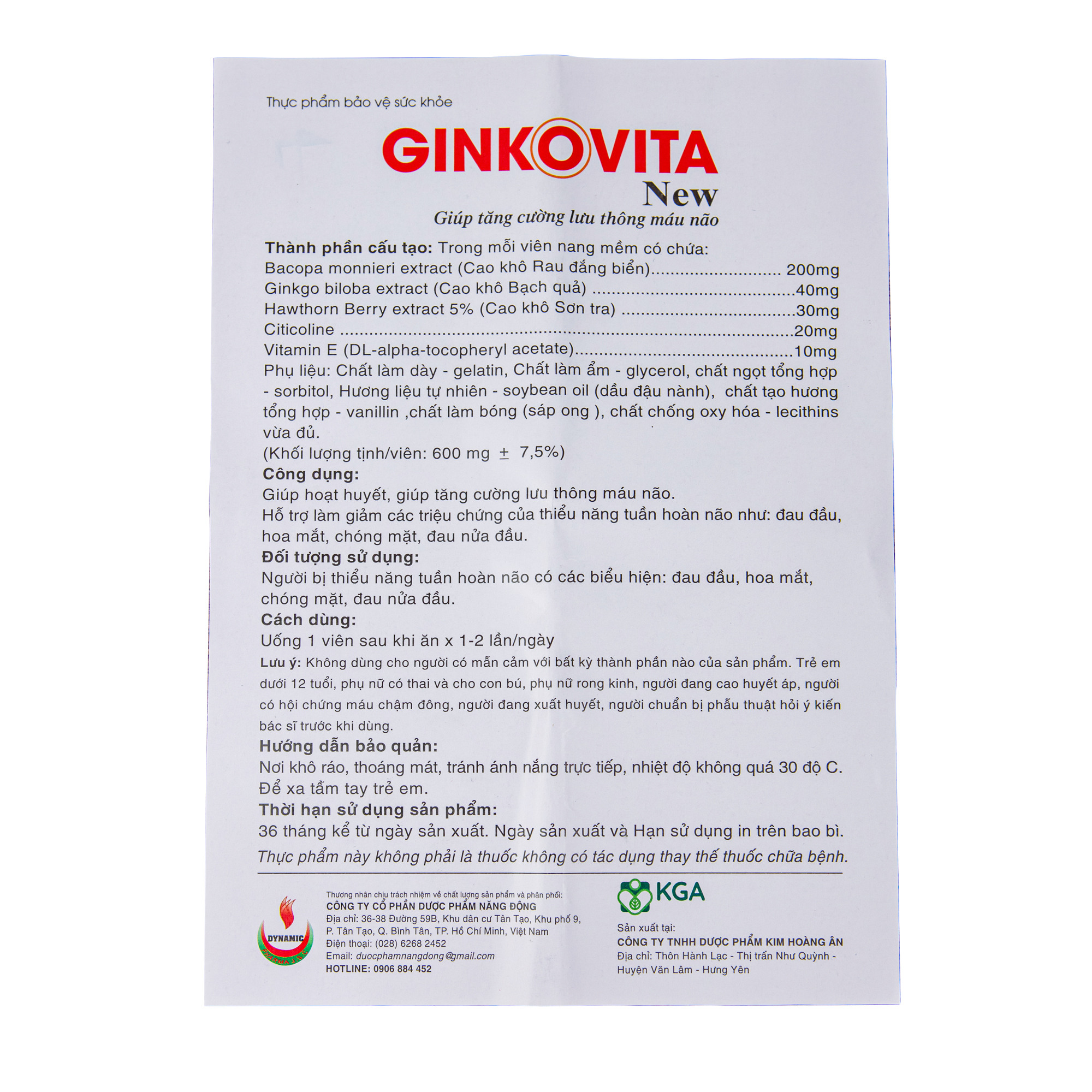 GINKO VITA - NEW - NĂNG ĐỘNG - GIẢM ĐAU NỬA ĐẦU