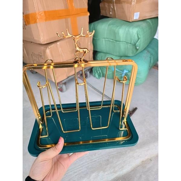 Khay Úp Cốc NẮP HÌNH HƯƠU Trang Trí Decor Mạ Vàng Cực Sang
