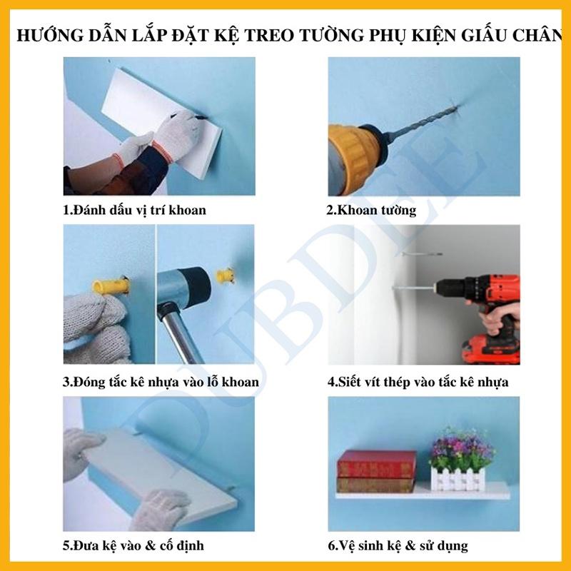 Set 4 Kệ Gỗ Trang Trí TreoTường Thanh Ngang Kết Cấu Dấu Chân Kích Thước 20,30,40,50cm x 15cm - Kèm Phụ Kiện