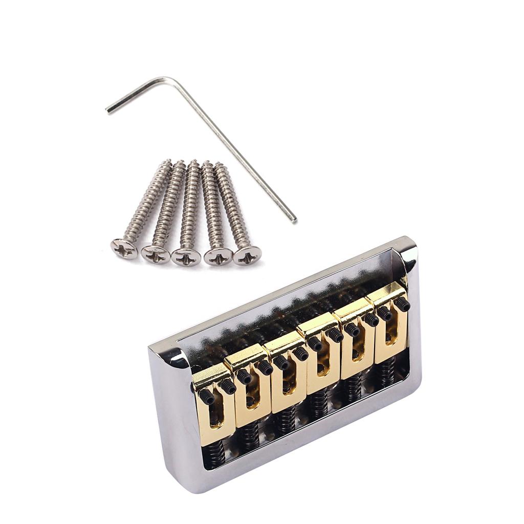 1 Set 6 String Guitar Fixed Bridge Saddle for Electric/Cigar Box Guitar Replacement Parts Chrome