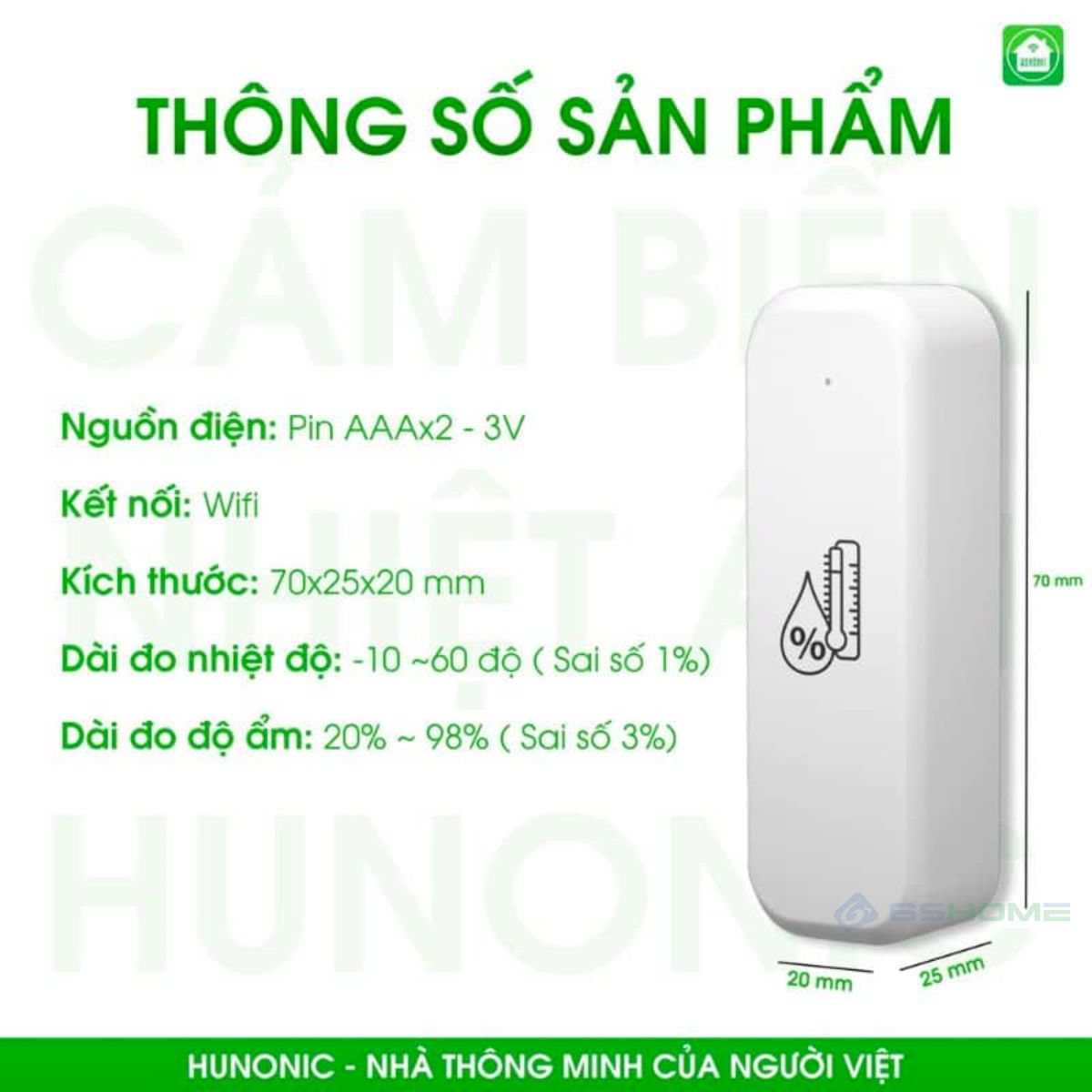 Cảm Biến Nhiệt Độ và Độ Ẩm Hunonic WiFi/Bluetooth, App Tiếng Việt, Kiểm Soát Môi Trường, Tích Hợp Ngữ Cảnh Thông Minh