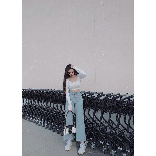 Áo croptop dài tay cổ u
