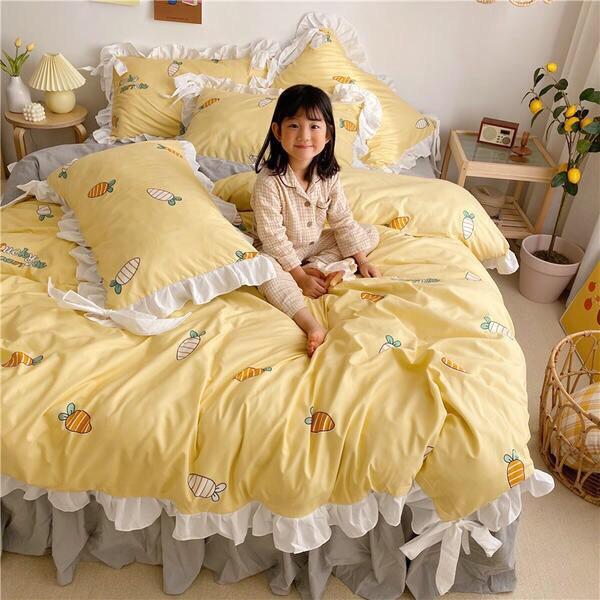 Bộ chăn ga Cotton ĐŨI phối bèo siêu mềm mịn, thoáng mát hàng nhập khẩu
