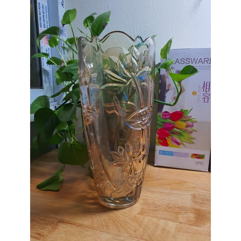 Lọ hoa thủy tinh pha lê nhũ vàng 30cm - Cao cấp
